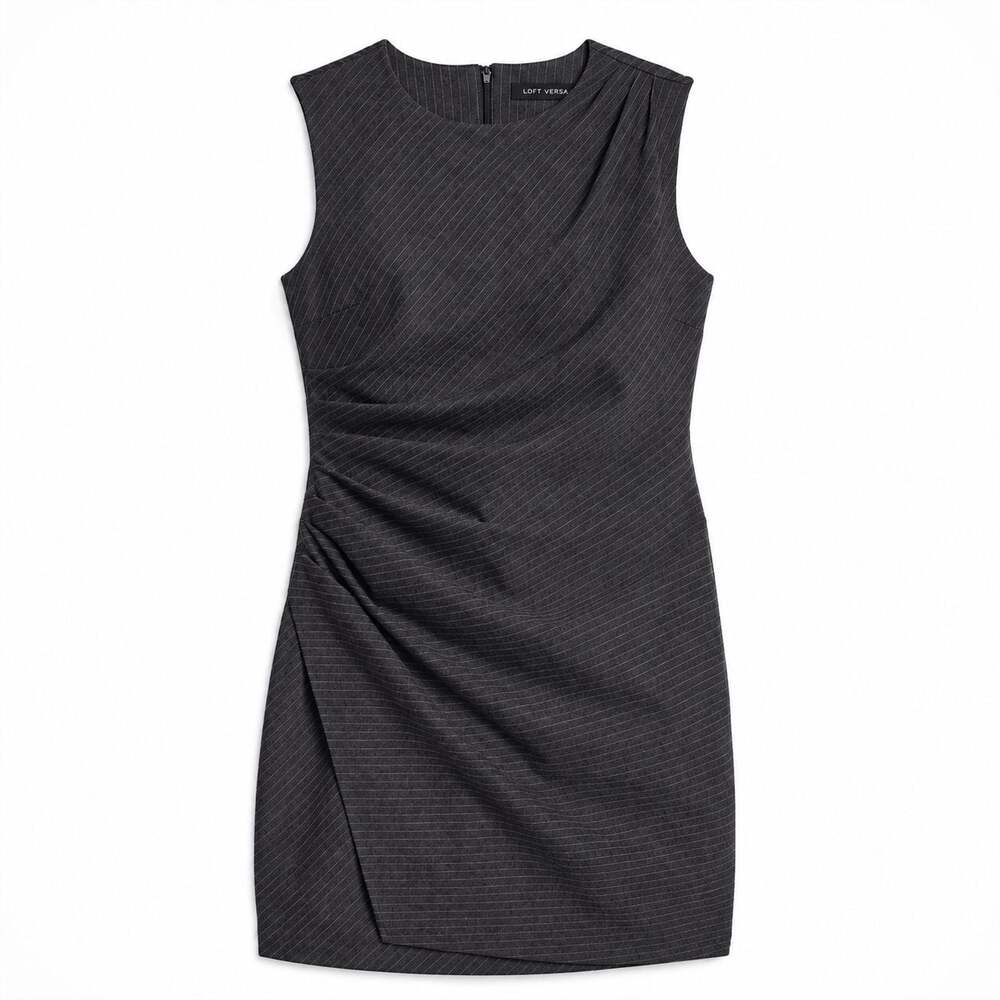LOFT Versa Women’s Size 0 Charcoal Gray Pinstripe Ruched Sheath Dress Career
